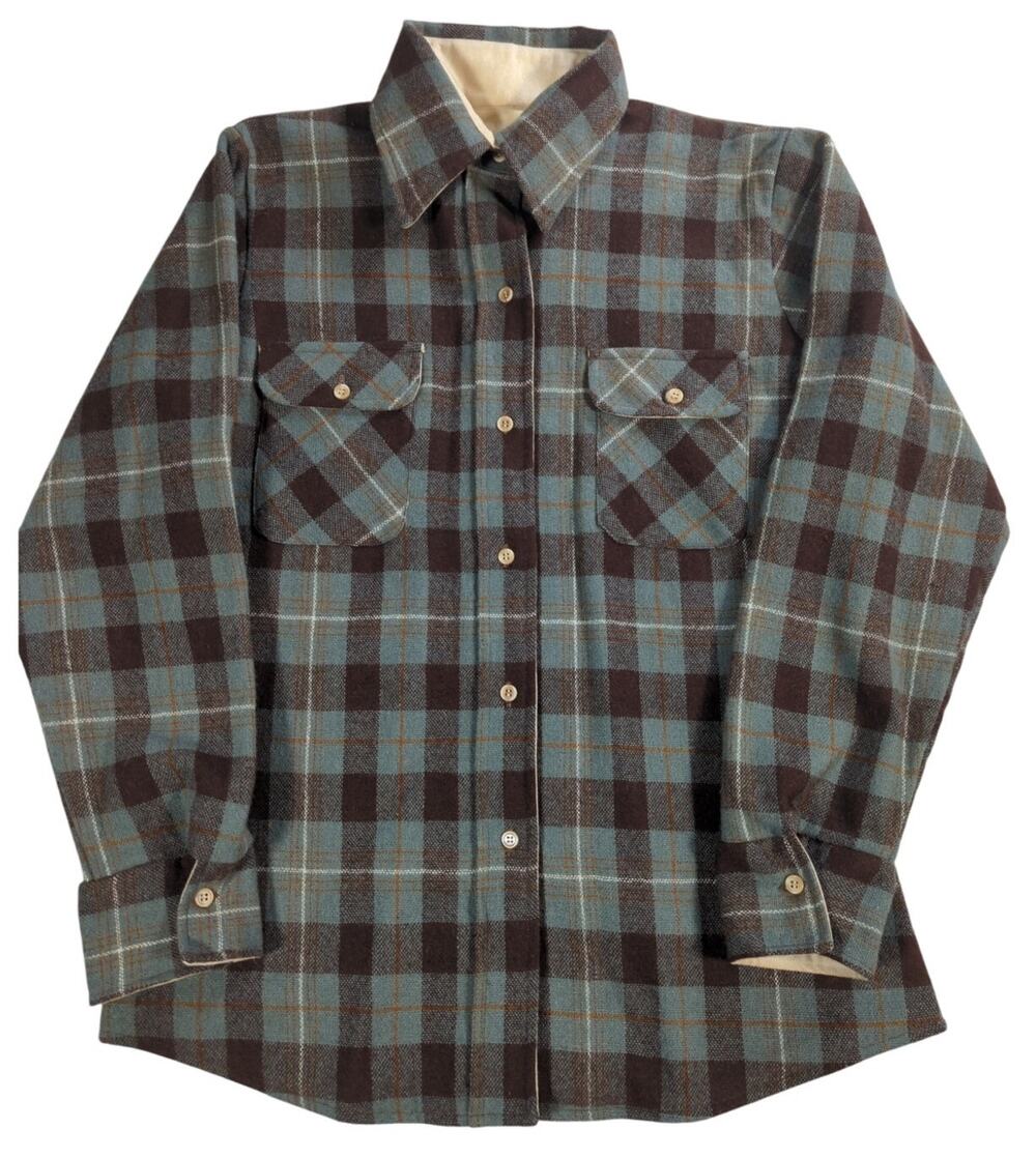 VTG Coming Attractions Wool Blend Flannel Shirt Jacket Mens L Plaid Lined Work
